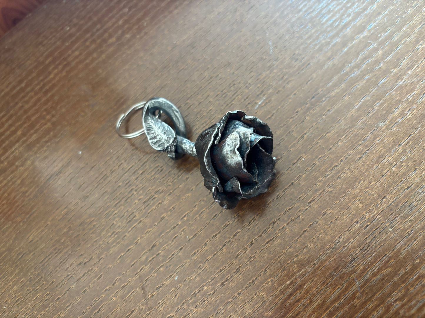 Hand-forged iron rose keychain
