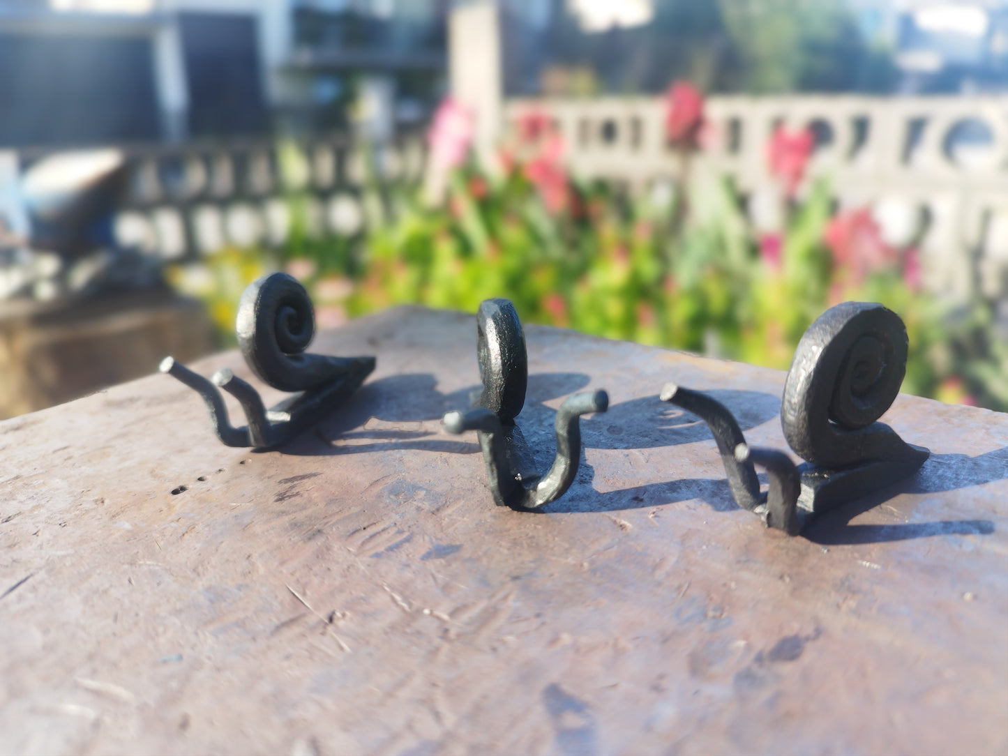 Hand-Forged Metallic Iron Snail Figurine