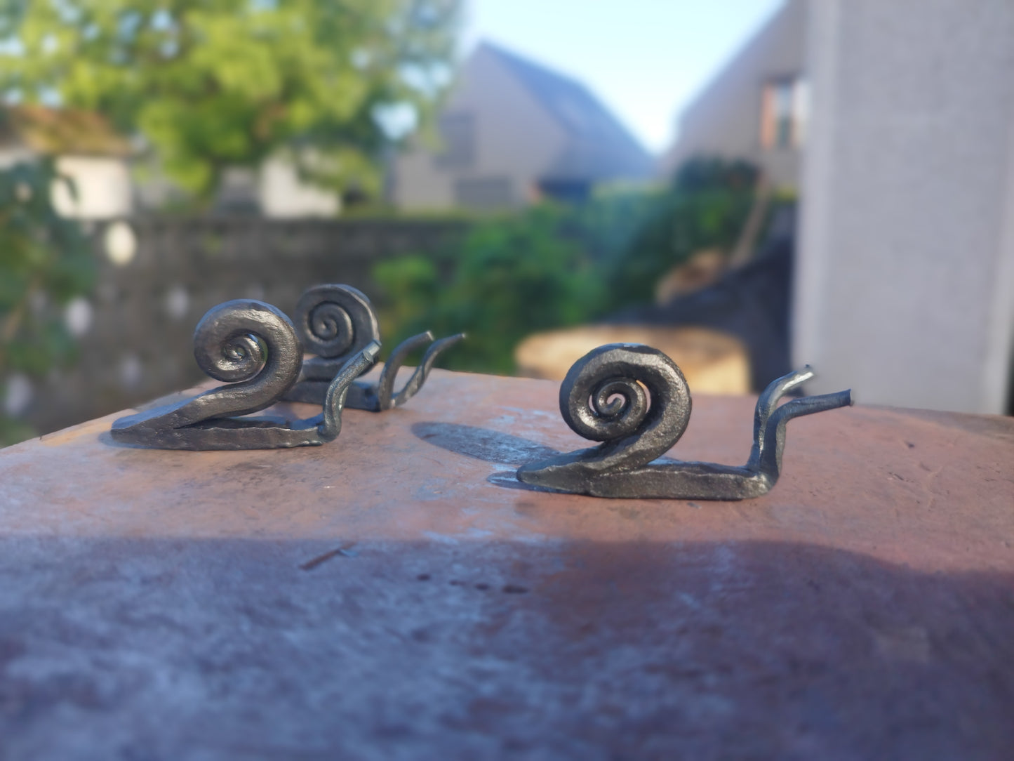Hand-Forged Metallic Iron Snail Figurine
