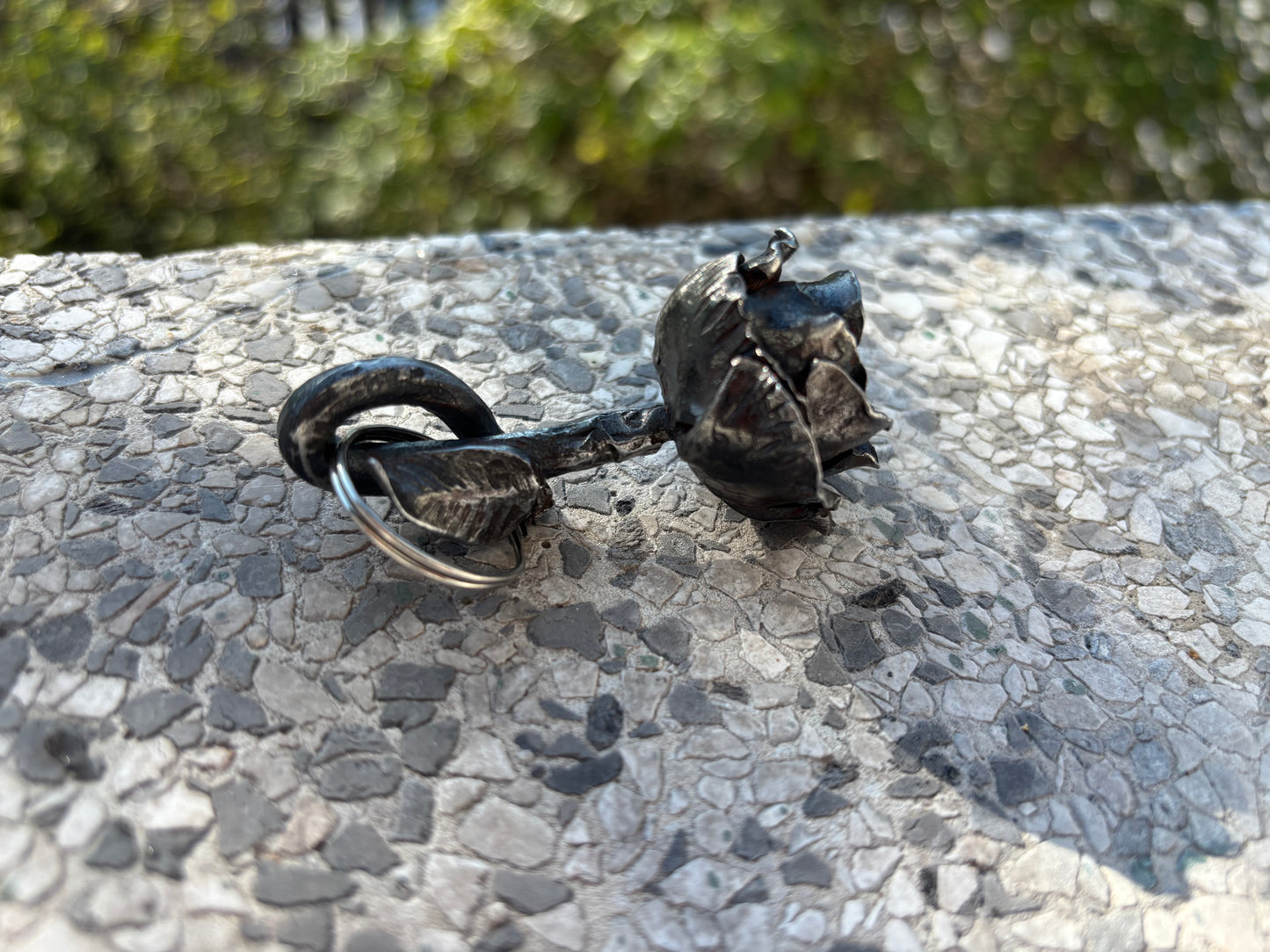 Hand-forged iron rose keychain