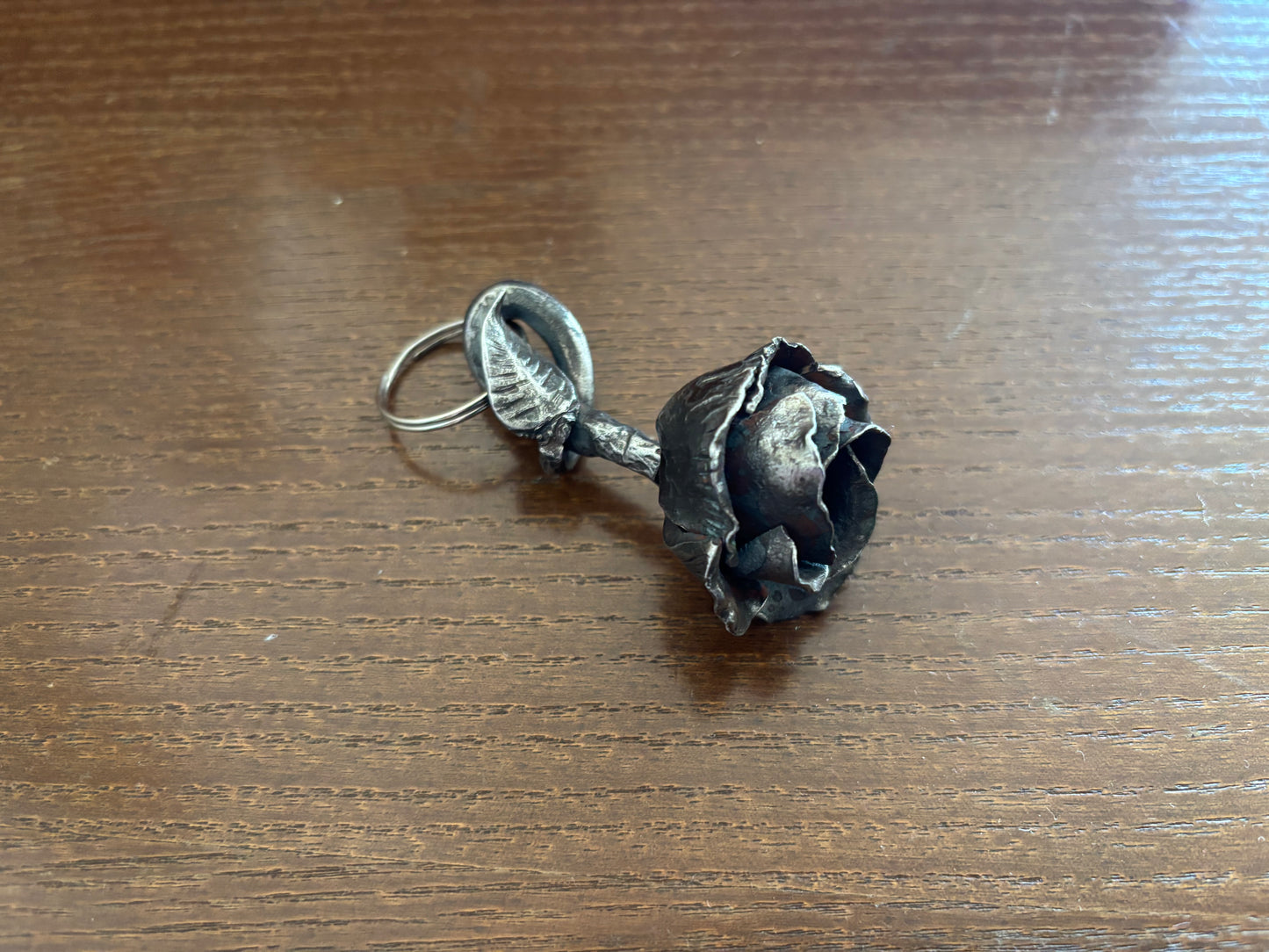 Hand-forged iron rose keychain