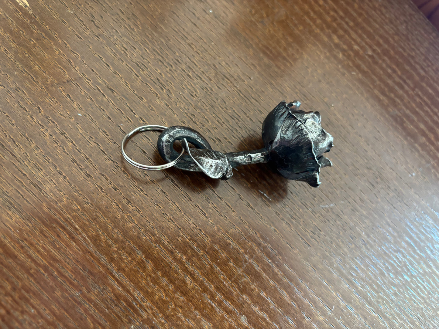 Hand-forged iron rose keychain